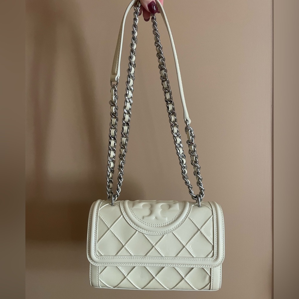 Tory Burch cream Small Fleming Patent Convertible Shoulder Bag
